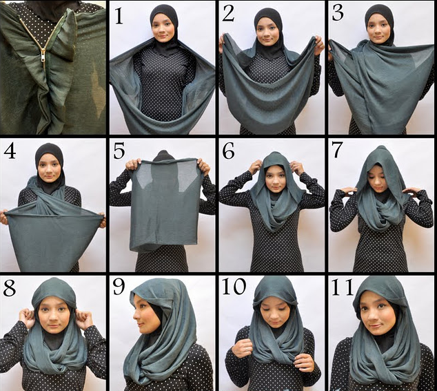 gambar Cara memakai jilbab modern